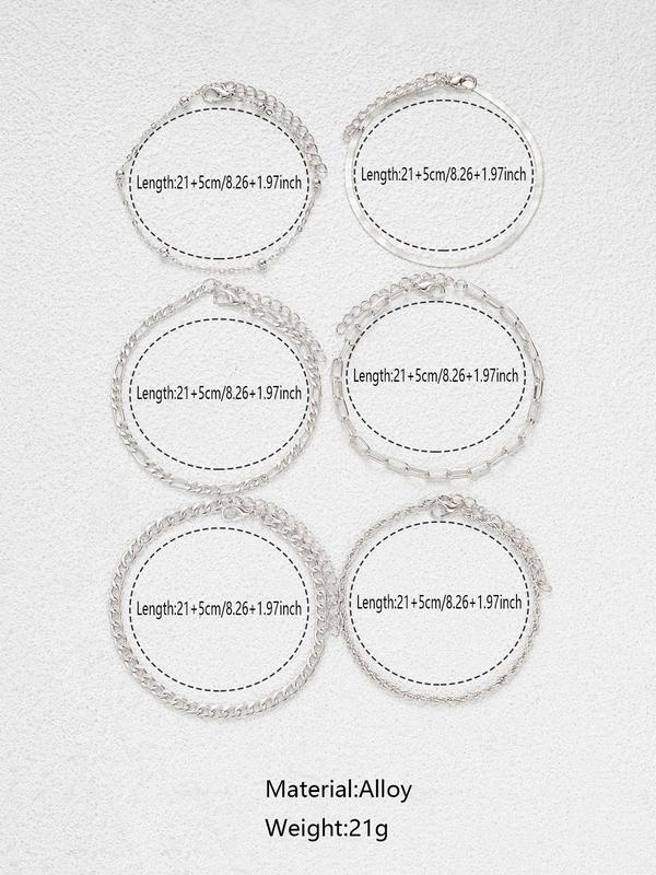 Women's Boho Style Minimalist Anklets, 6pcs set Fashionable Retro Anklets for Women & Girls, Trendy All-match Vintage Body Jewelry As Gift for Summer Decor