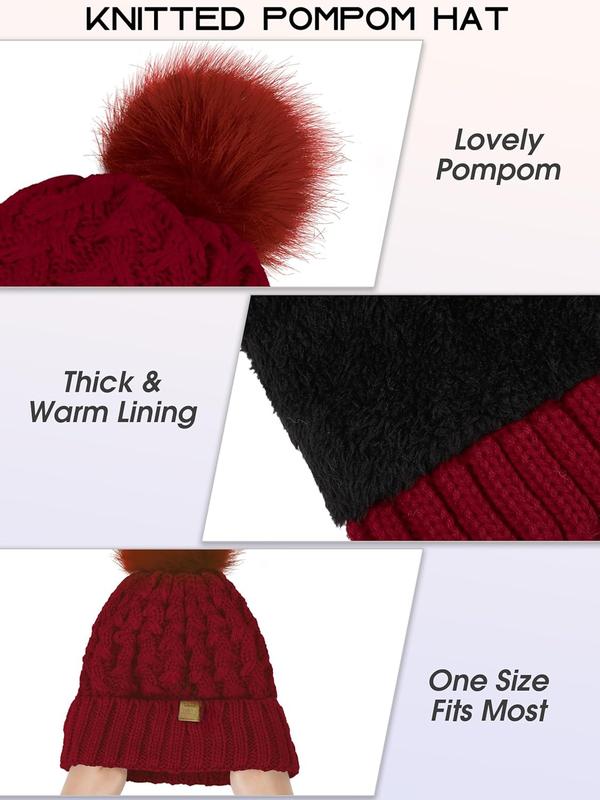 4 Packs Winter Warm Set Knitted Pompom Hat Scarf Touch Screen Gloves Ear Warmer 4 In 1 Set for Men or Women