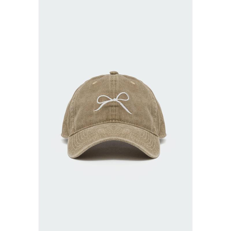 Embroidered Bow Washed Baseball Cap