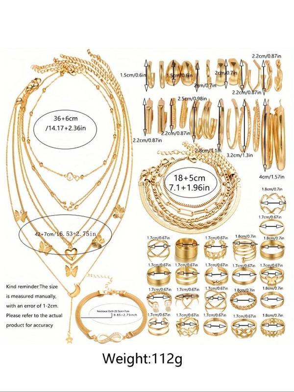 Women's Elegant Jewelry Set, Fashionable Jewelry Set Including Necklace & Bracelet & Ring & Earring & Anklet for Party, Daily Clothing Decor for Girl, Trendy All-match & Exquisite Jewelry Set for Birthday Gift