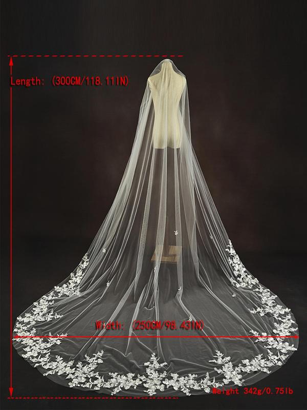 Embroidered Flower Design Veil with Hair Comb, Elegant Long Mesh Veil for Wedding Bridal, Wedding Bridal Accessories