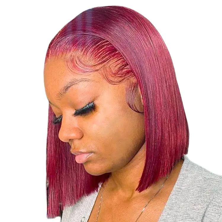 Supernova 99J Burgundy Straight Human hair Lace  Bob Wig 10inch 12inch