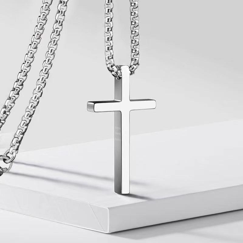 Cross Necklace for Men, Silver Tone Gold Plated Black Mens Cross Necklaces with 3.5mm Cross Chain and Stainless Steel Cross Pendant, Cuban Chain 16-28 Inch