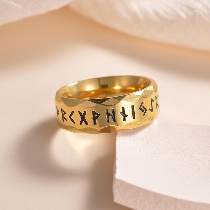 New Nordic Viking Rune Titanium Steel Ring Ancient Silver Retro Men's Jewelry