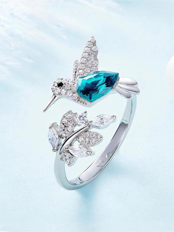 Bird & Leaves Design Rhinestone Decorated Ring, Fashion Accessories for Women, Trendy All-match & Exquisite Jewelry for Birthday Gift