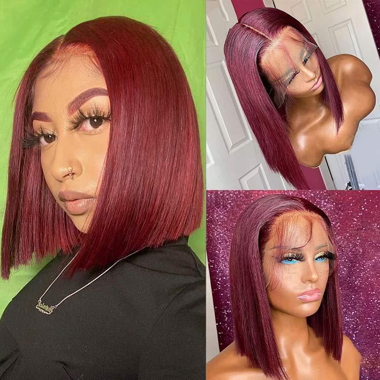 Supernova 99J Burgundy Straight Human hair Lace  Bob Wig 10inch 12inch