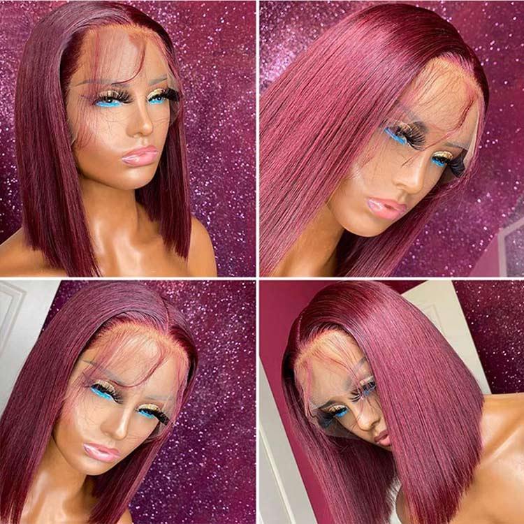 Supernova 99J Burgundy Straight Human hair Lace  Bob Wig 10inch 12inch