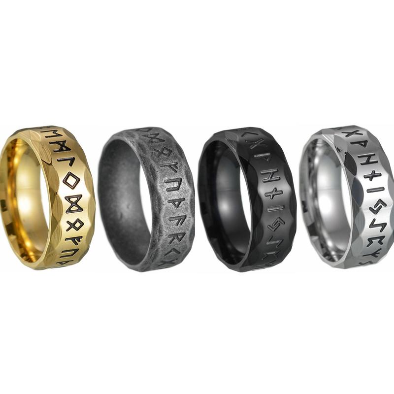 New Nordic Viking Rune Titanium Steel Ring Ancient Silver Retro Men's Jewelry