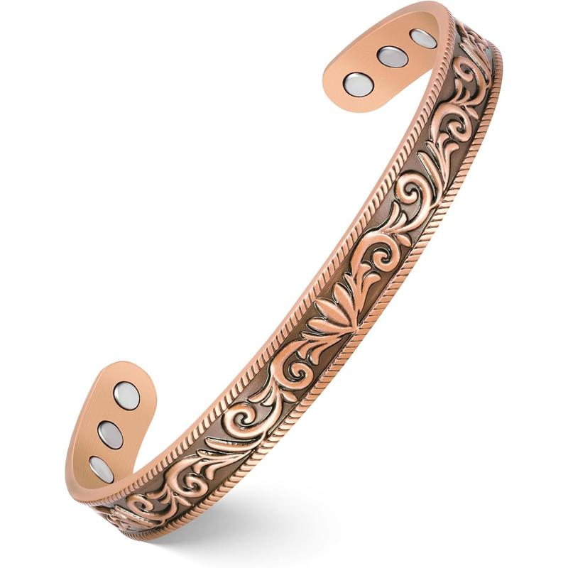 Copper Bracelet for Women, Pure Copper Cuff Bangle with Magnets, Adjustable