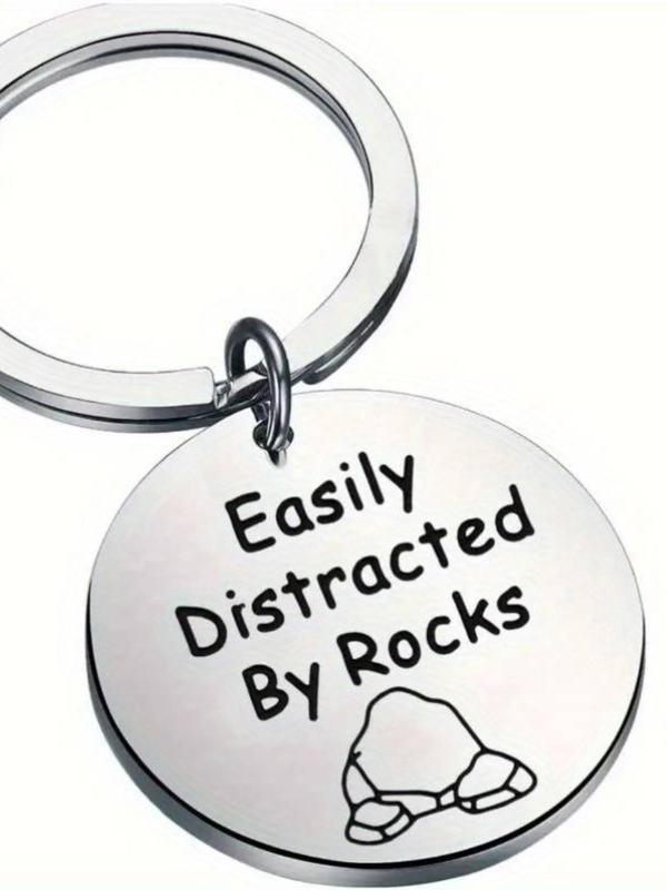 Geology Letter Pattern Keychain, Stainless Steel Keychain for Men, Rocks Keychain, Geology Gift for Men