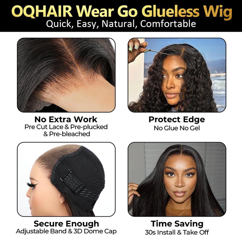 [NEW IN] OQ HAIR Wear And Go Glueless Wigs Bleached Tiny Knots Pre Cut 7x5 HD Lace Straight Lace Front Human Hair Wigs