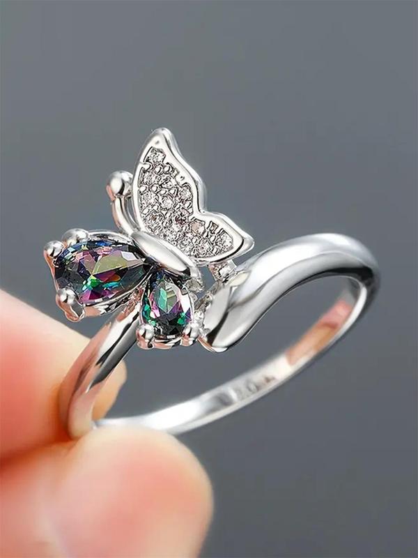 Fashion Butterfly Rhinestone Inlaid Decorative Ring, Wedding Engagement Party Jewelry for Women & Girls, Trendy All-match & Exquisite Jewelry for Birthday Gift