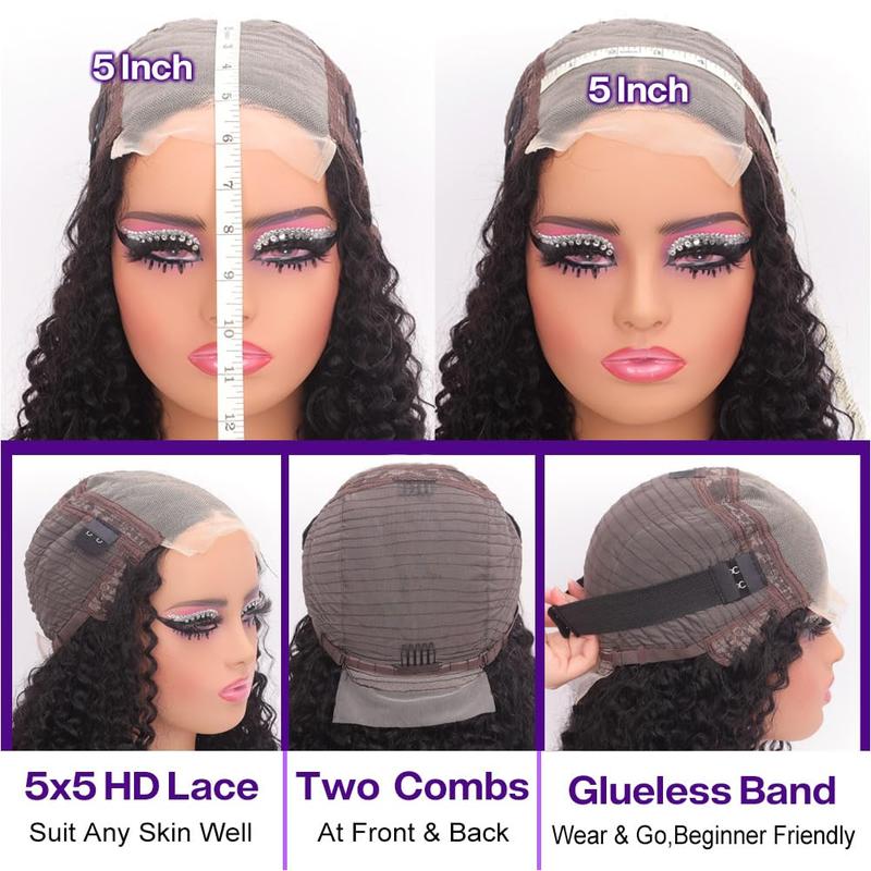 OMSWET Glueless Curly Wigs Human Hair Pre Plucked Curly BOB Wig Human Hair 5x5 HD Lace Closure Wigs Human Hair Wigs for Women Black Deep Wave Pre Plucked Lace Wig Wear and Go 180 Density 14 inch