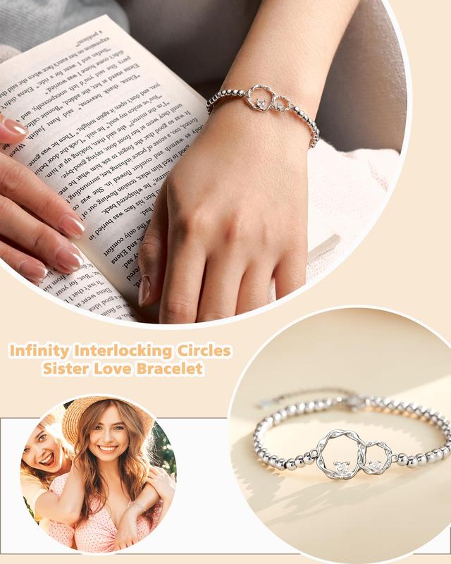 Sister Gifts, Sisters' Eternal Love Connected at Heart, Interlocking 2 Circles Bracelet, Big Sister Little Sister Gift, Sister Birthday Gifts Christmas