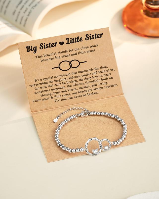 Sister Gifts, Sisters' Eternal Love Connected at Heart, Interlocking 2 Circles Bracelet, Big Sister Little Sister Gift, Sister Birthday Gifts Christmas