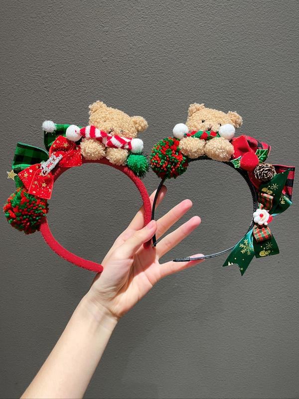 Cute Bear Bow Design Hair Hoop, Christmas Themed Hair Accessories for Women & Girls, Fashion Hair Accessories for Party, Daily Clothing Decor Hairstyles Ideas