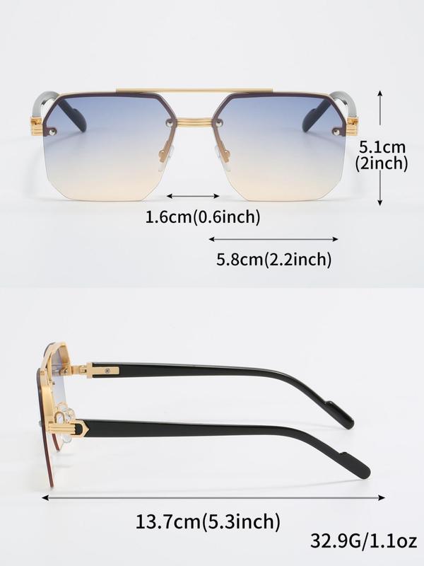 Simple Geometric Sunglasses for Everyday Use, Designer Sunglasses, Summer Sunglass Trends 2024, Fashion Rimless Double Beam Sunglasses for Beach Holiday Vacation, Travel Accessories