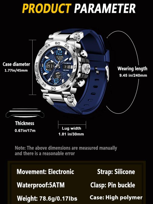 Men's Business Fashion Digital Watch, Summer Durable Watch for Party, Daily Clothing Decor, Trendy Multifunctional Watch for Birthday Gift with Box, for Fall