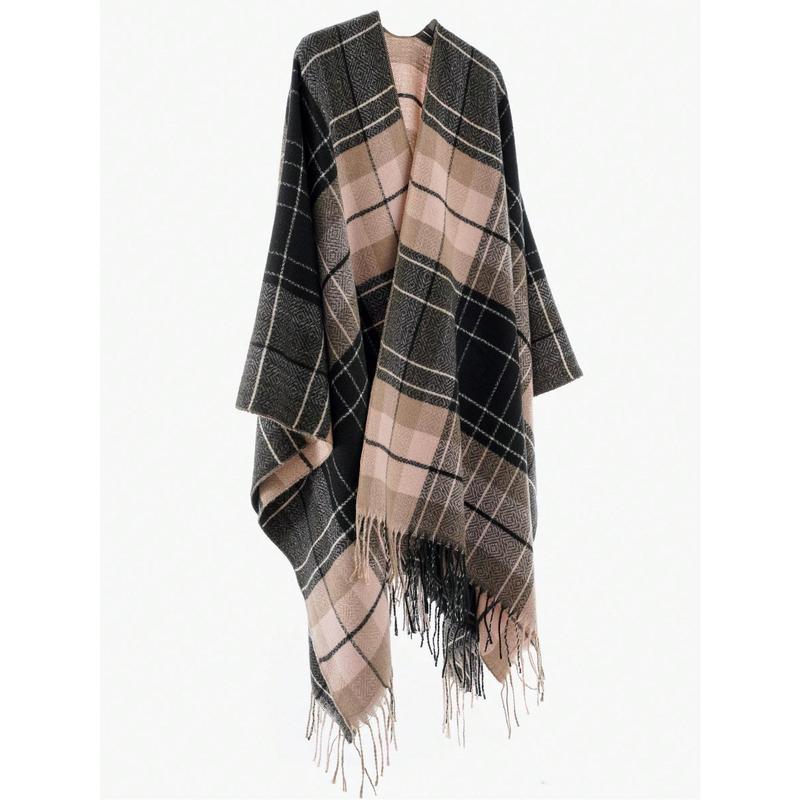 Fashion New Style 1pc Poncho Women Shawl Fashionable Plaid Pattern Warm Scarf Shawl, Christmas Gifts, Thanksgiving Gifts, Birthday Gifts