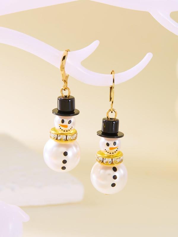 Cute Snowman Design Dangle Earrings, Faux Pearl Decor Dangle Earrings, Fashion Jewelry for Party, Daily Clothing Decor, Trendy All-match & Exquisite Jewelry for Gift