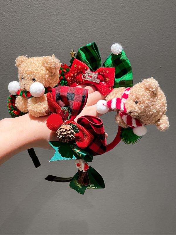 Cute Bear Bow Design Hair Hoop, Christmas Themed Hair Accessories for Women & Girls, Fashion Hair Accessories for Party, Daily Clothing Decor Hairstyles Ideas