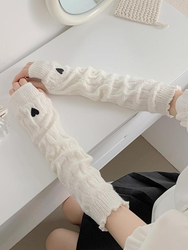 Fashion Heart Design Gloves & Leg Warmer Set (4pcs), Cute Lovely Arm Sleeves & Leg Warmer Set for Women and Girls, Sweet Fashion Accessories for Daily Wear