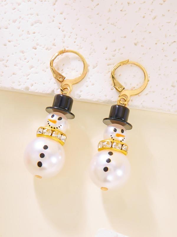 Cute Snowman Design Dangle Earrings, Faux Pearl Decor Dangle Earrings, Fashion Jewelry for Party, Daily Clothing Decor, Trendy All-match & Exquisite Jewelry for Gift