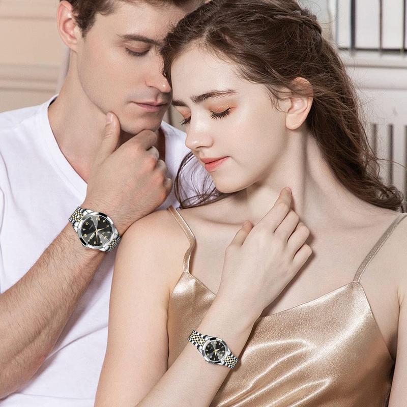 OLEVS Couple Watch His and Her Set Watches Business Analog Quartz Men and Women Watches Stainless Steel Waterproof Luminous Date Wrist Watch