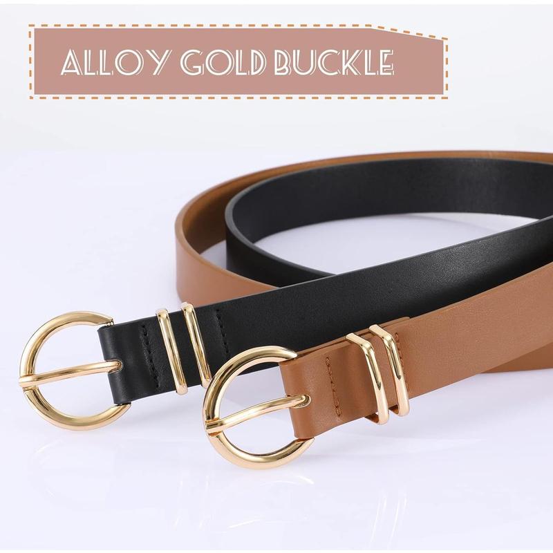 2 Pack Women's   Belts for Jeans Dresses Fashion Golden Colour Buckle Ladies Belt