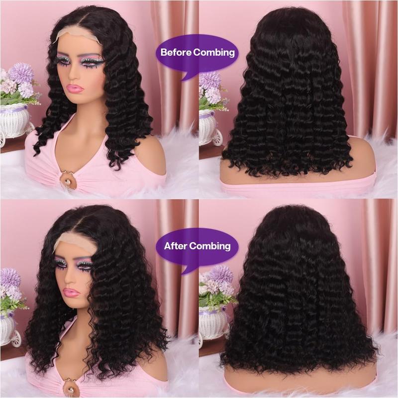 OMSWET Glueless Curly Wigs Human Hair Pre Plucked Curly BOB Wig Human Hair 5x5 HD Lace Closure Wigs Human Hair Wigs for Women Black Deep Wave Pre Plucked Lace Wig Wear and Go 180 Density 14 inch