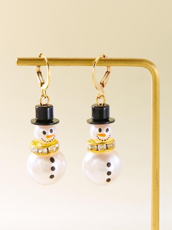 Cute Snowman Design Dangle Earrings, Faux Pearl Decor Dangle Earrings, Fashion Jewelry for Party, Daily Clothing Decor, Trendy All-match & Exquisite Jewelry for Gift