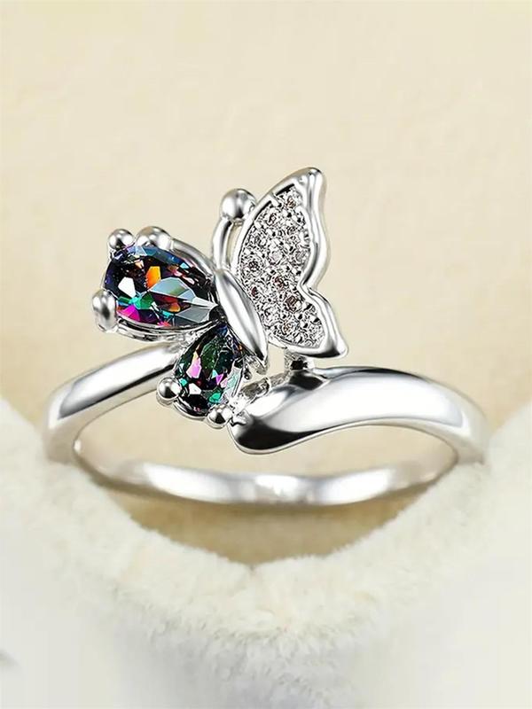 Fashion Butterfly Rhinestone Inlaid Decorative Ring, Wedding Engagement Party Jewelry for Women & Girls, Trendy All-match & Exquisite Jewelry for Birthday Gift