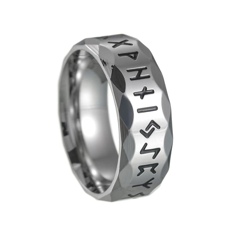 New Nordic Viking Rune Titanium Steel Ring Ancient Silver Retro Men's Jewelry