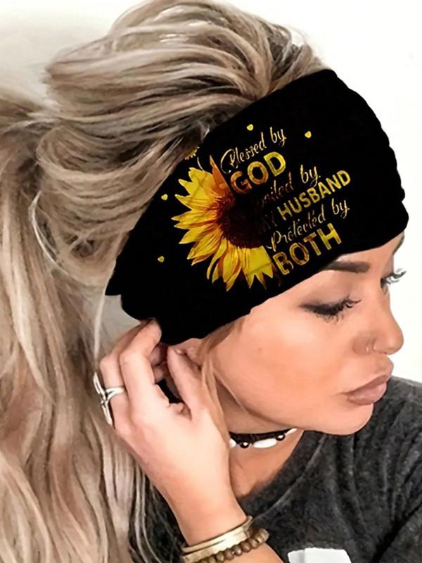 4pcs Sunflower Print Hair Band, Elastic Wide Hair Band for Women, Fashion Breathable Sporty Hair Accessories for Outdoor Activities, Summer Outfits 2024