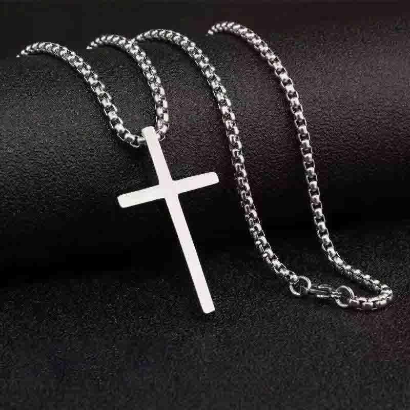 Cross Necklace for Men, Silver Tone Gold Plated Black Mens Cross Necklaces with 3.5mm Cross Chain and Stainless Steel Cross Pendant, Cuban Chain 16-28 Inch