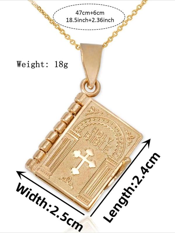 Creative Religion Cross Detail Bible Book Charm Pendant Necklace for Men & Women, Clean Girl Jewelry for Party, Daily Cross Necklace Accessory for Gift