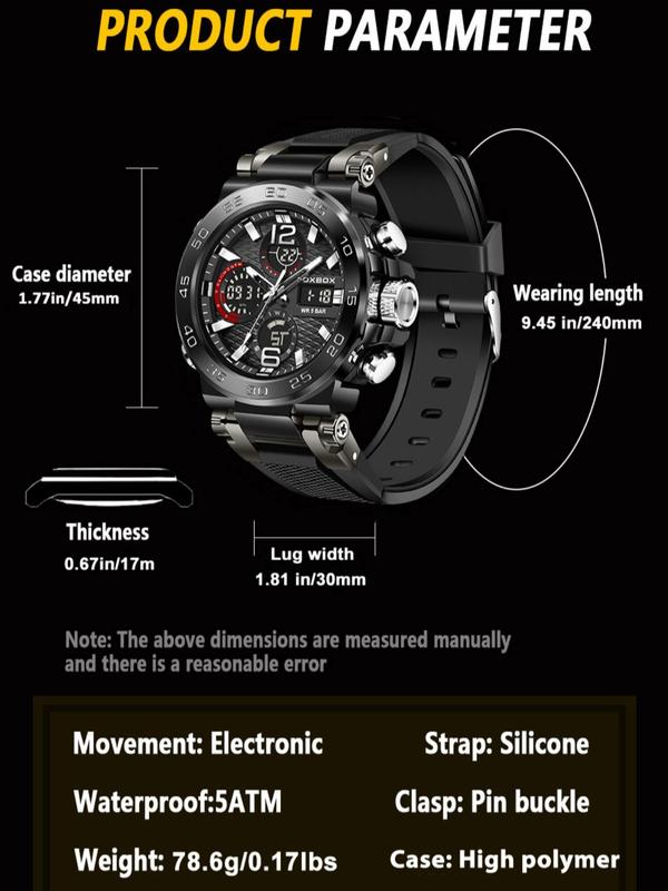 Men's Business Fashion Digital Watch, Summer Durable Watch for Party, Daily Clothing Decor, Trendy Multifunctional Watch for Birthday Gift with Box, for Fall