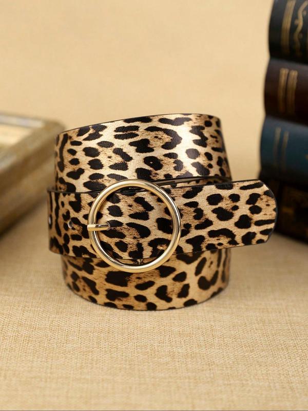 Fashion Leopard Pattern PU Buckle Belt, Casual Waistband for Jeans Trousers, Trendy All-match & Exquisite Belt for Birthday Gift