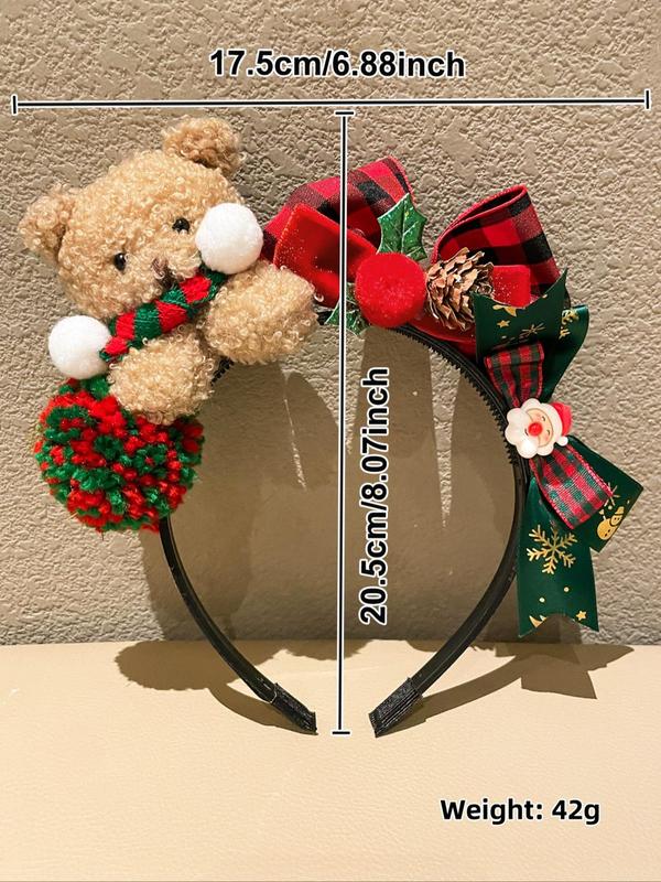 Cute Bear Bow Design Hair Hoop, Christmas Themed Hair Accessories for Women & Girls, Fashion Hair Accessories for Party, Daily Clothing Decor Hairstyles Ideas