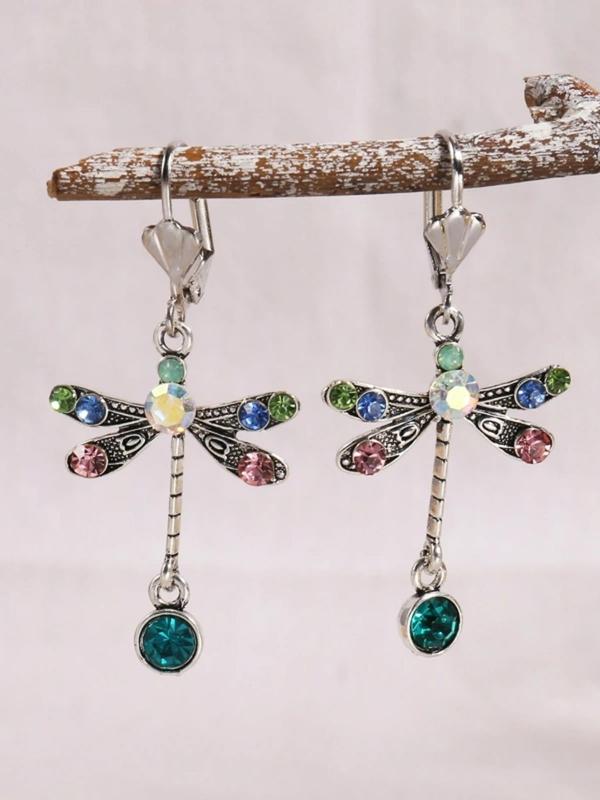 1 Pair Elegant Personalized Dragonfly Dangle Earrings For Women, Casual Artificial Gemstone Decor Ear Jewelry For Party, Daily Clothing Decor