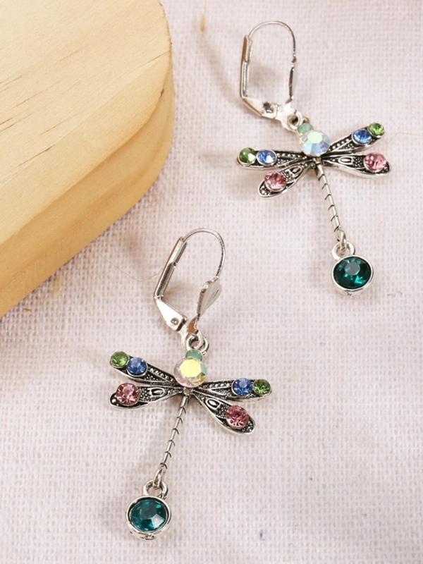 1 Pair Elegant Personalized Dragonfly Dangle Earrings For Women, Casual Artificial Gemstone Decor Ear Jewelry For Party, Daily Clothing Decor