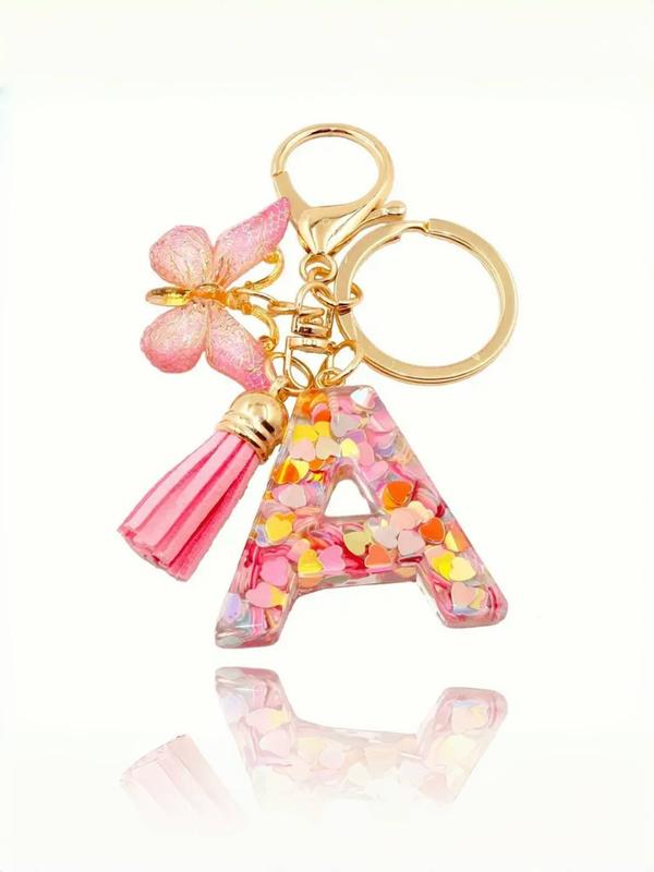 Cute Letter A-Z Keychain, Fashionable Tassel & Butterfly Design Keychain for Women & Girls, Trendy All-match Keychain for Birthday Gift