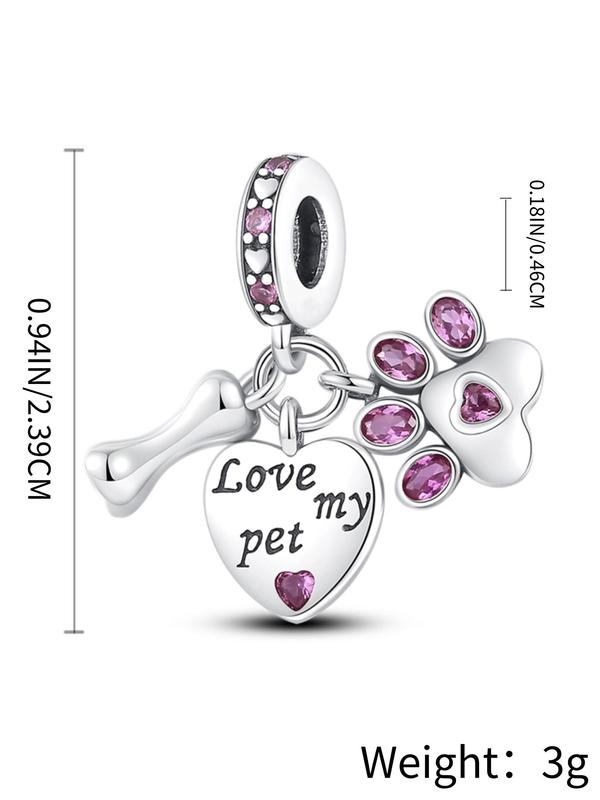 Cute Puppy Paw Design & Heart & Bone Shaped Charm, Rhinestone Decorated Dangle Charm, Suitable for Bracelet & Necklace Making, DIY Jewelry Making Accessories for Women & Girls