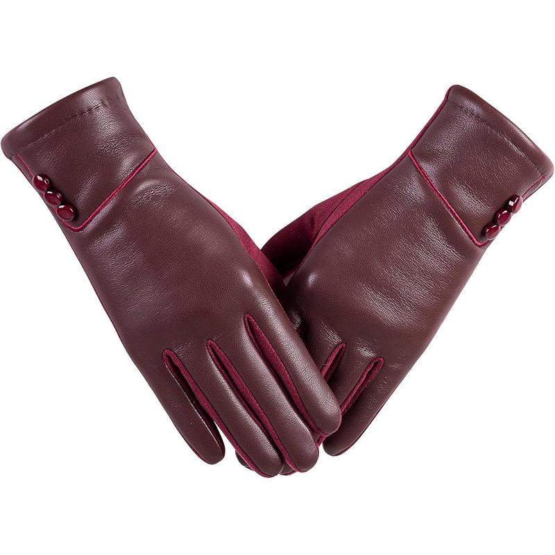 Winter Fashion Leather Gloves for Women, Touch Screen  Lined Outdoor Windproof Warm Suede Driving Dress Gloves