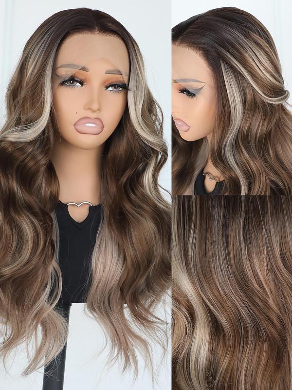 24 Inch Long Body Wave Synthetic Lace Front Wigs for Women, Gorgeous Fluffy Wigs without Bangs, Heat Resistant Synthetic Lace Front Wigs for Party, Daily Use Glueless