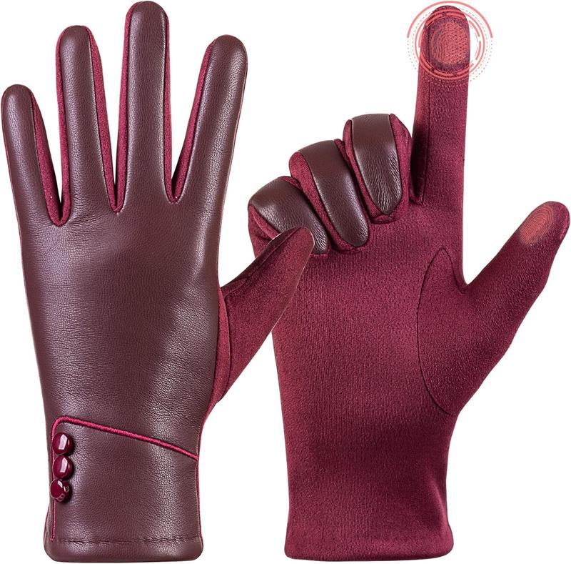 Winter Fashion Leather Gloves for Women, Touch Screen  Lined Outdoor Windproof Warm Suede Driving Dress Gloves