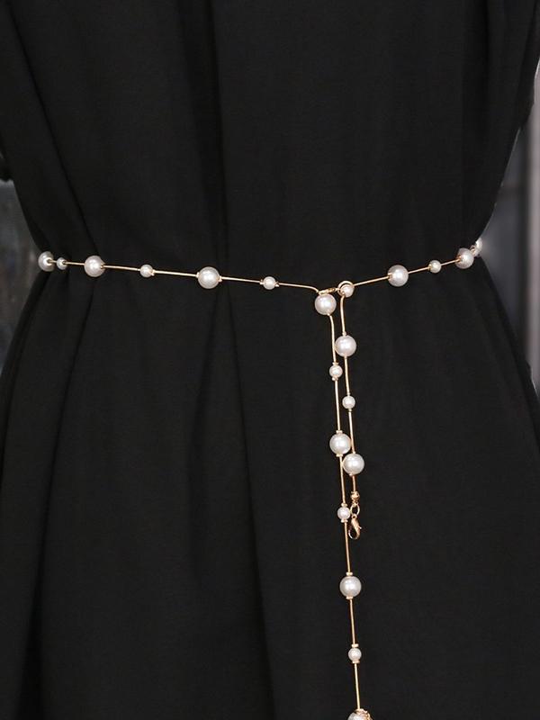 Elegant Style Faux Pearl Decorated Belt, Adjustable Faux Pearl Decor Waist Chain For Women's Dress Decoration