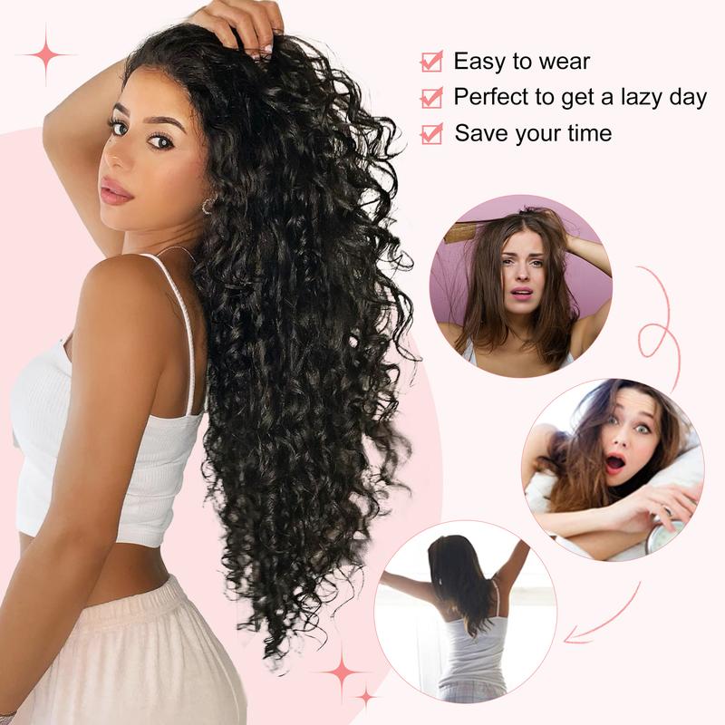 Reecho 9PCS Clip in Hair Extensions 22 Inch Curly Hair Extension Long Soft Synthetic Hairpieces for Women (Dark Brown to Caramel Brown)