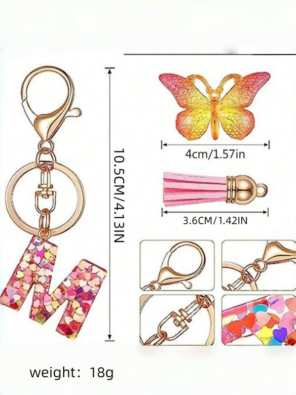 Cute Letter A-Z Keychain, Fashionable Tassel & Butterfly Design Keychain for Women & Girls, Trendy All-match Keychain for Birthday Gift