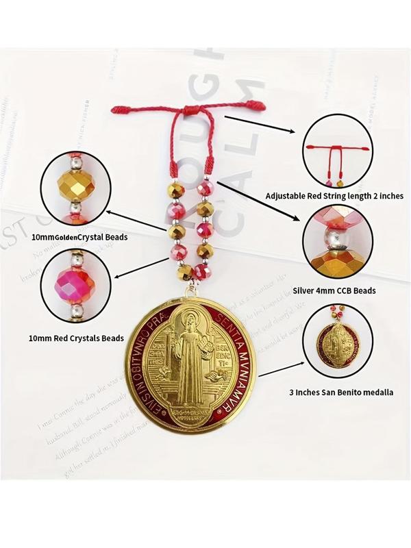 Round Shaped Saint Benedict Medal Protection Charm, Round Medalla Handmade Jewelry Gift Charm, Car Hanging Charm For Men & Women, Religion Accessory